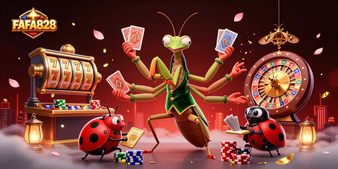 Experience thrilling gameplay at FAFA828 with a vibrant casino scene featuring cards, chips, and winning symbols.